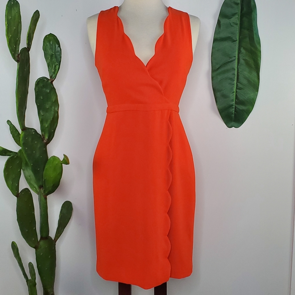 NWOT J Crew Scalloped Edge Orange Faux Wrap Dress
